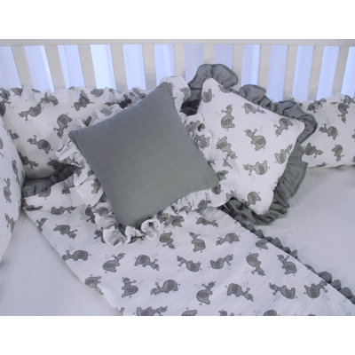 Elephant Tales Ruffled Cotton Throw Pillow