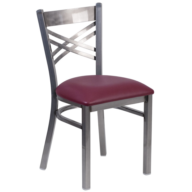 2 Pack Clear Coated "X" Back Metal Restaurant Chair, Burgundy