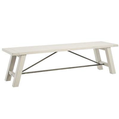 Solid Wood Dining Bench With Metal Supports, White Wash Ornament, 3, 400 Lbs Max Capacity And Combined Bench, Decoration, Seats 3, Weight Limit