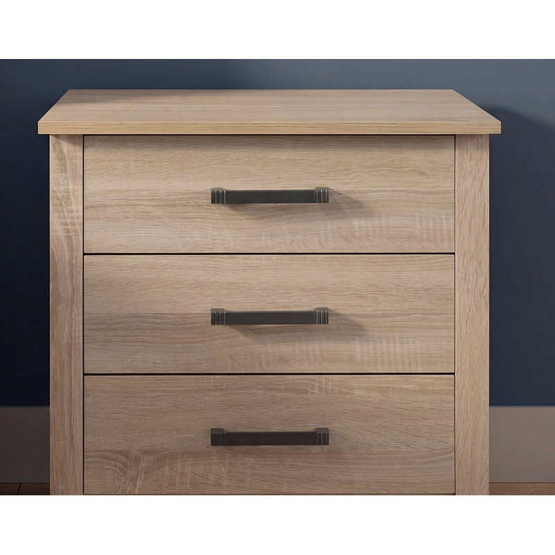 Saguenay Sandle Wood 3 Drawers Nightstand Set Of 2, Sandle Wood