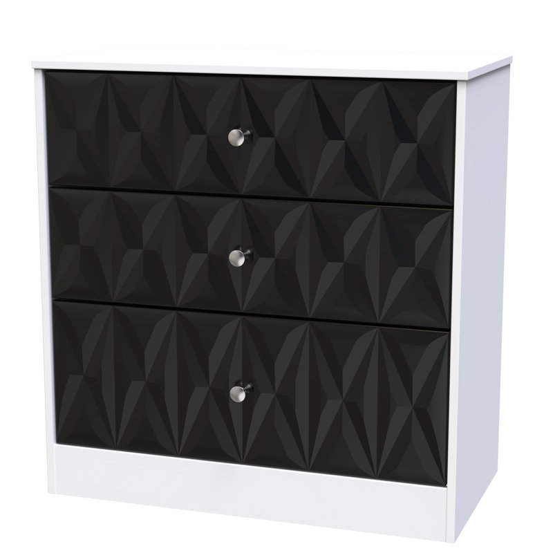 77 cm W Chest of 3 Drawers, Deep Black/White
