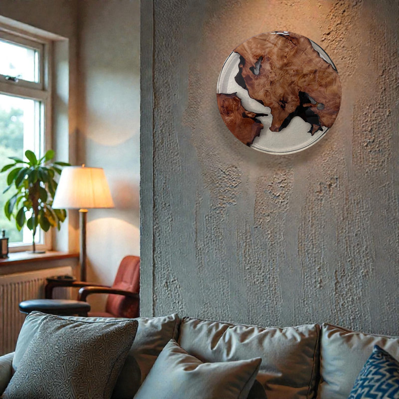 Art mural rond 11,5 "en bois de cèdre et résine époxy