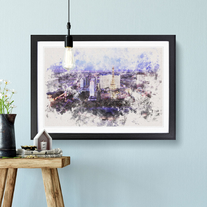The Las Vegas Strip & Skyline in Nevada Watercolour - Picture Frame Graphic Art Print on MDF, 62cm H x 87cm W x 2cm D