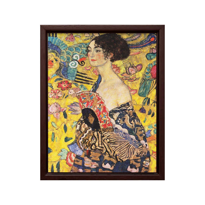 Gustav Klimt - Dame avec éventail n ° 1, Canevas, H 11 po x l 14 po, Encadrement brun