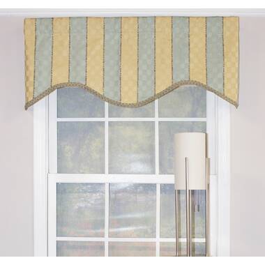 RLF Home Striped Cotton Scalloped 50'' W Window Valance in Ivory | Wayfair