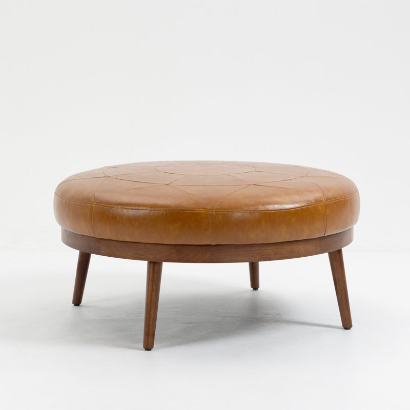 Joevanny Faux Leather Ottoman, Tan Faux Leather