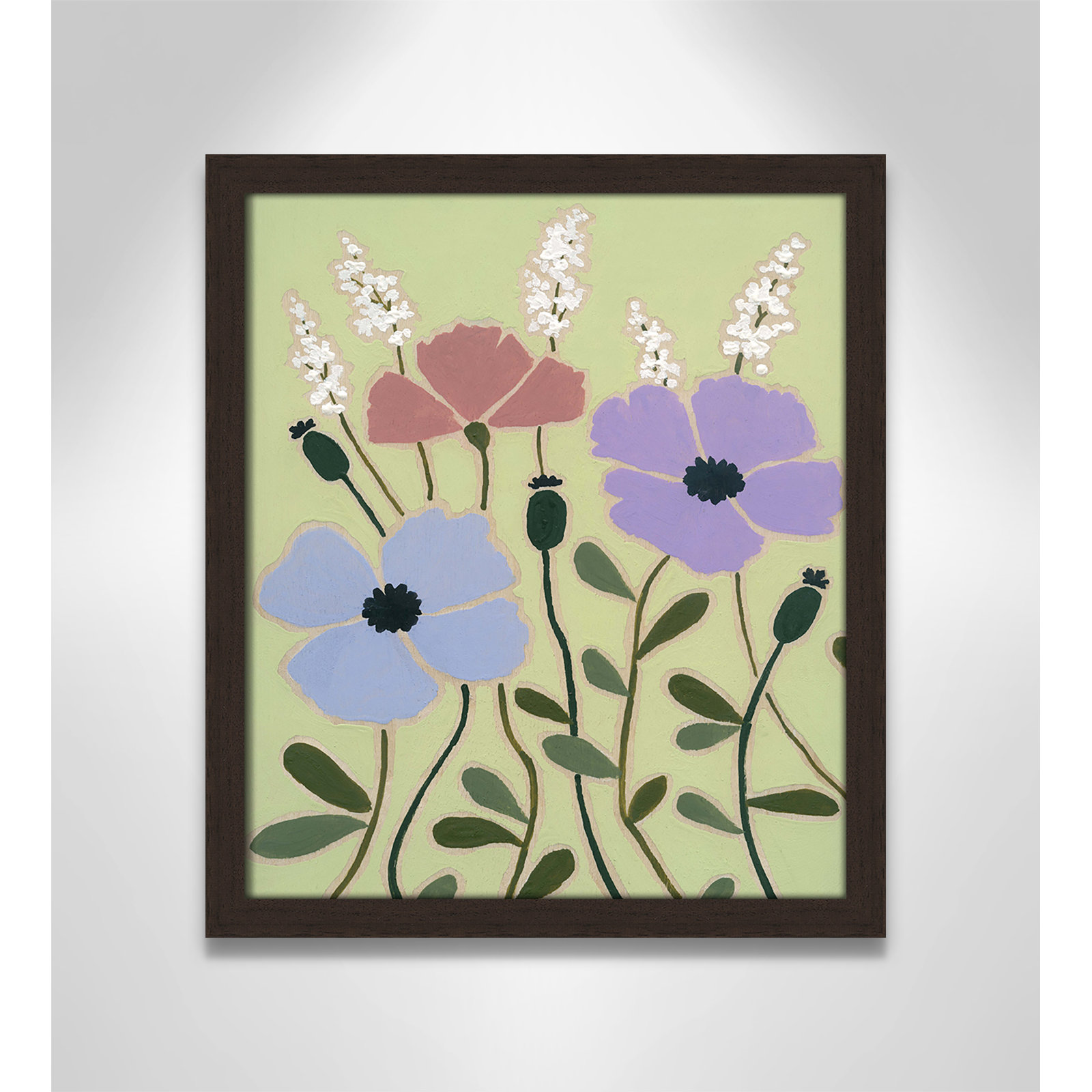 Maura "Woodblock Floral III" Print, 15" H x 13" W x 1.25" D, Walnut Framed