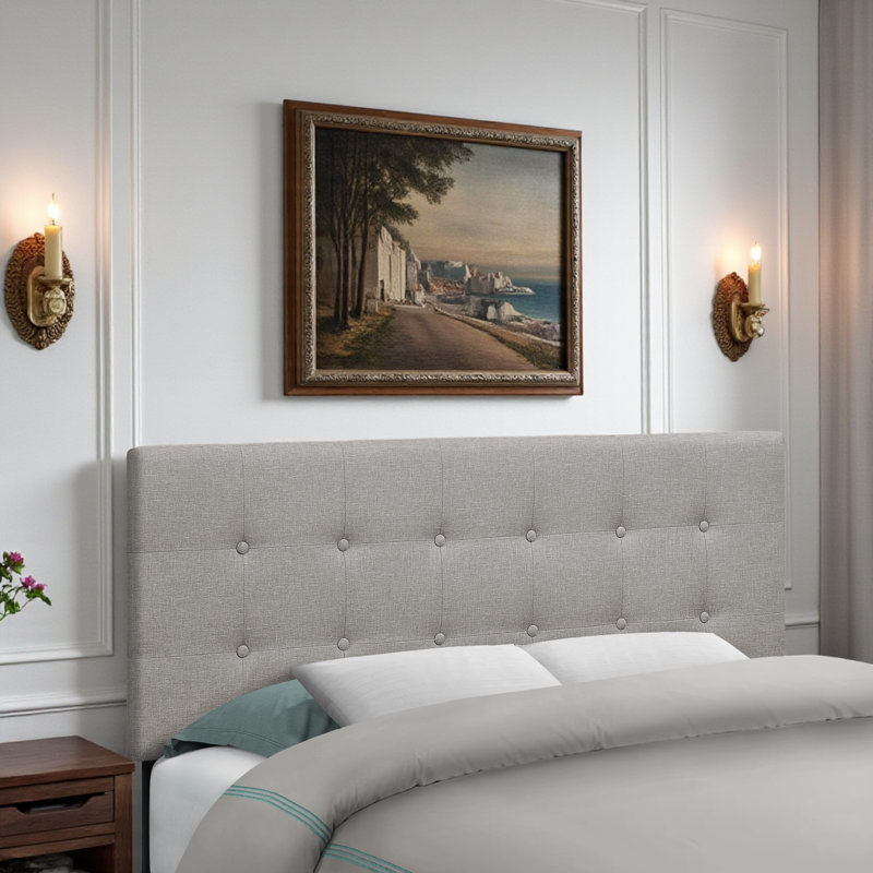 Lit double Berwick, tête de lit seulement, aspect lin gris, transitionnel, H 47,34 po x l 56,84 po x P 2,77 po