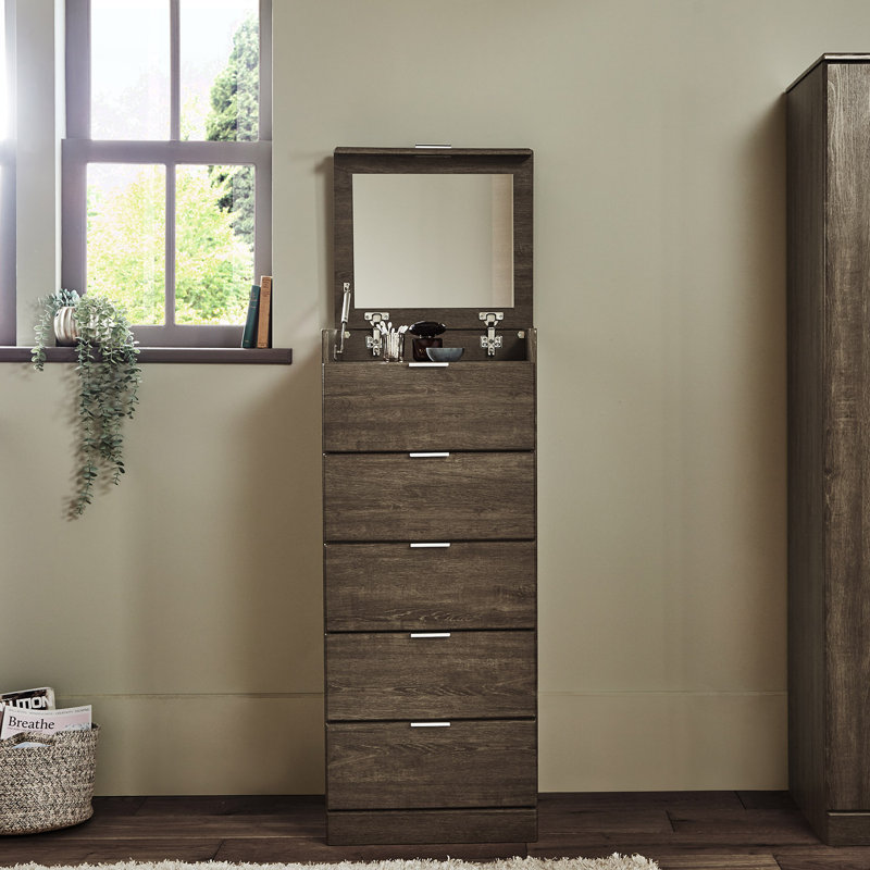Nagata Chest of Drawers with flip up mirror, Dark Brown