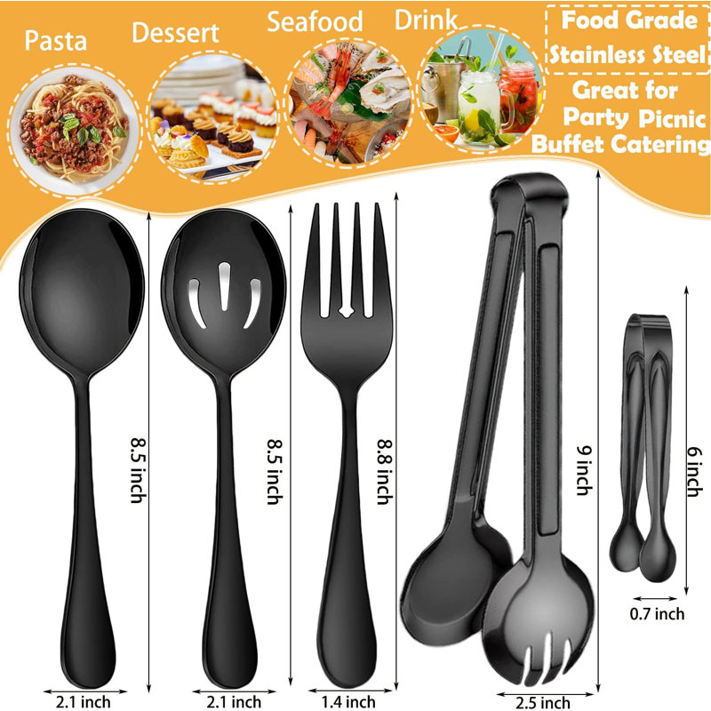 Ensemble d'ustensiles de service en acier inoxydable 10 pièces, comprenant des cuillères de service, des cuillères à fentes, des fourchettes, des pinces pour buffet, traiteur, banquet, fête et utilisation quotidienne