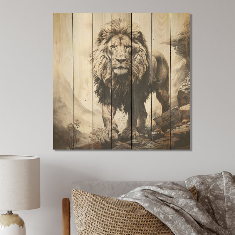Majestic Vintage Lion II - Animal lion sur bois, H 36 po x l 36 po