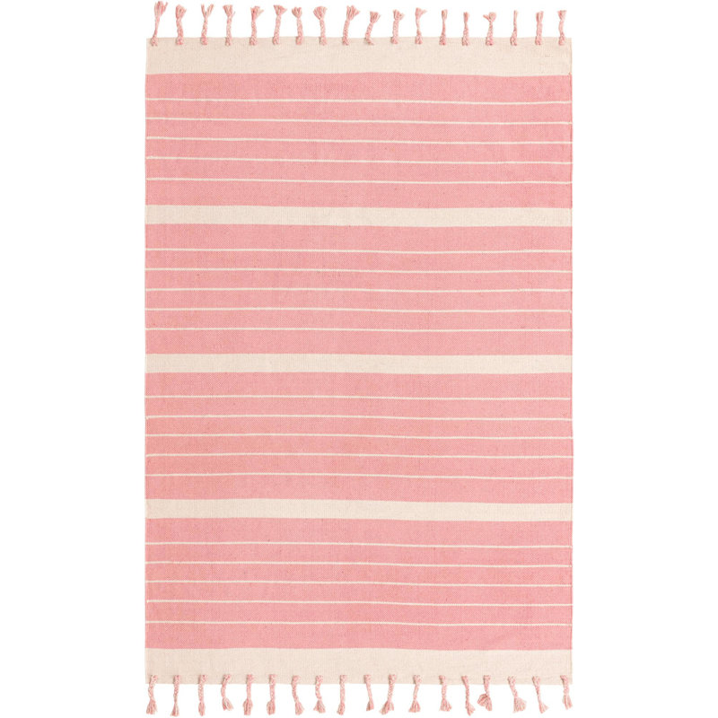 Yellville Cotton Striped Indoor Rug, Rectangle 6'1" x 9'