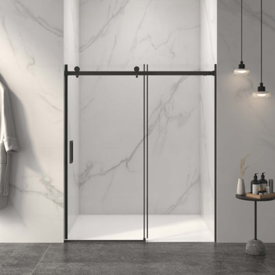 Porte de douche coulissante sans cadre, verre trempé clair de 5/16 po (8 mm), couche épaisse facile à nettoyer