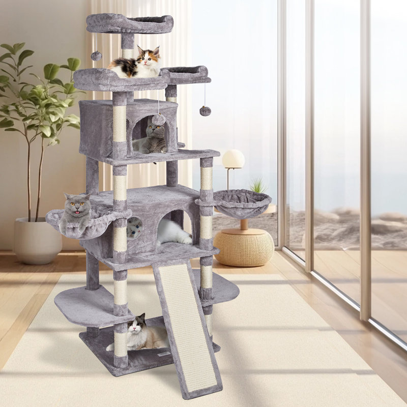 68.5" Light Gray Sisal Cat Tree with Condos and Hammocks