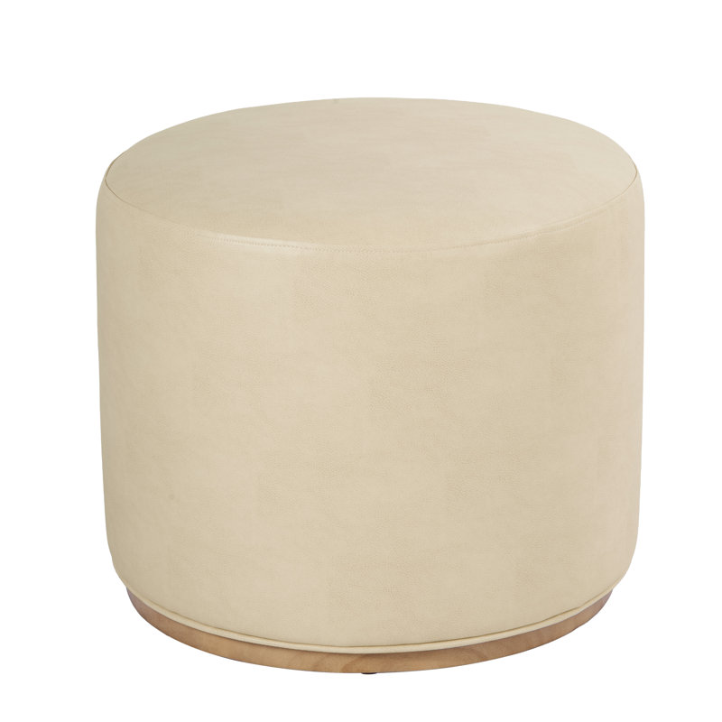Repose-pieds Drift avec base en bois - Similicuir sable, Crème