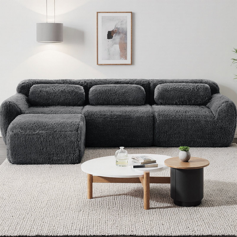 Canapé modulaire en L doux et moelleux en tissu moelleux avec repose-pieds, pouf 32D haute densité avec coussins décoratifs, aucun assemblage requis