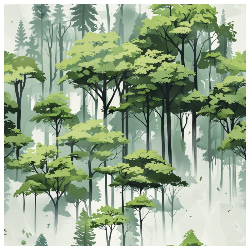 Lush Forest Illustration Quilted Bedspread All Sizes, King