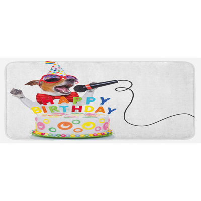Tapis de cuisine à motif multicolore à gâteaux et à gâteaux de noël anniversaire avec verres