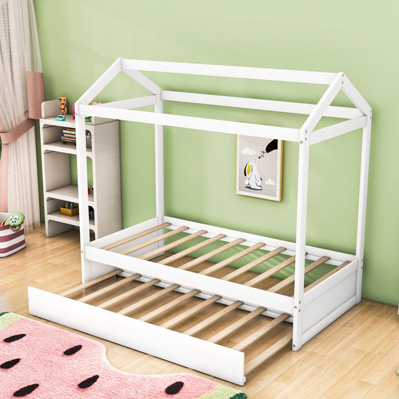 Twin Wooden House-Shaped Bed With Twin Trundle