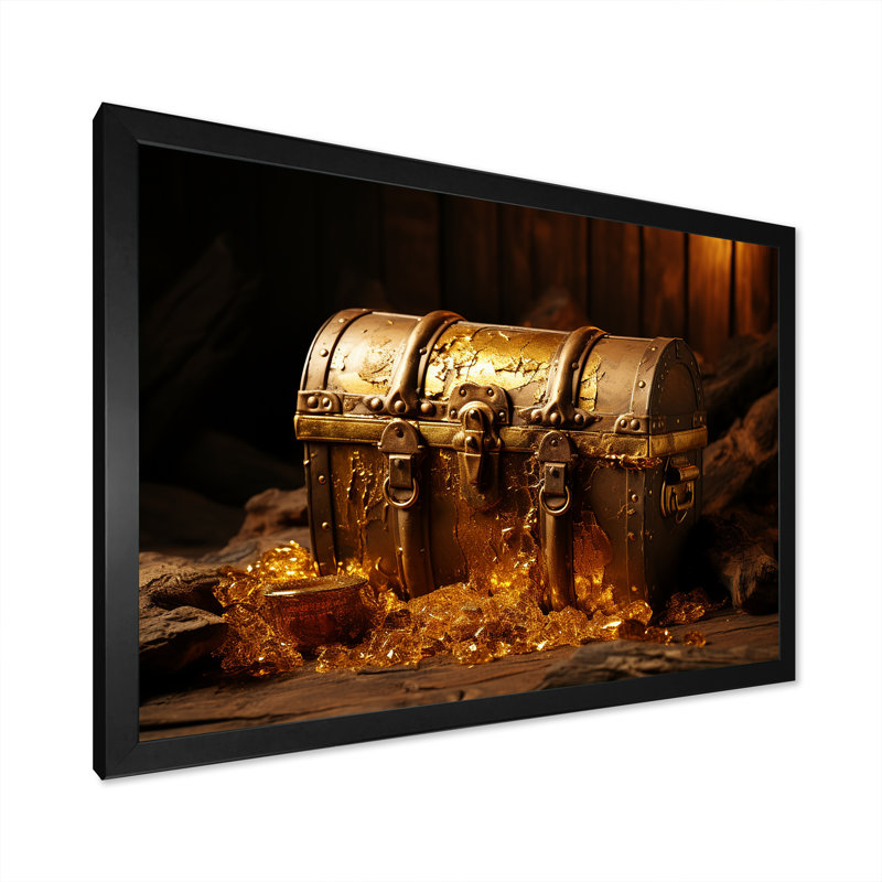 Pirates dorés trésor 1 - impressions sur toile de pirate, Cadre d'angle fermé noir, H 24 po x l 32 po x P 1 po