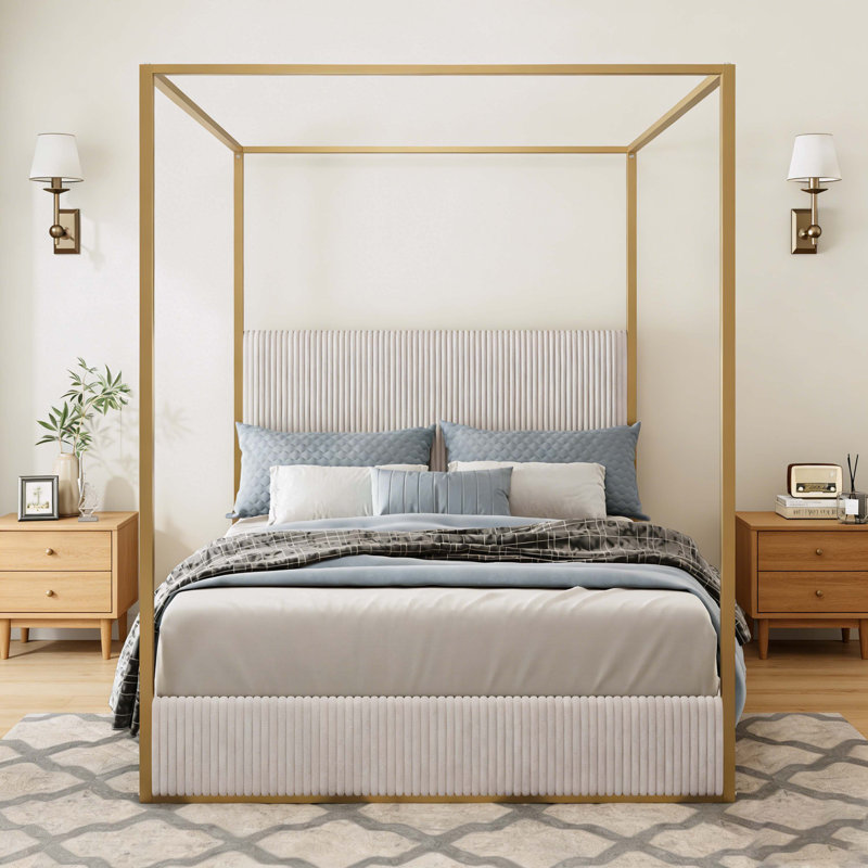 Lit à baldaquin Modern, Beige, Grand
