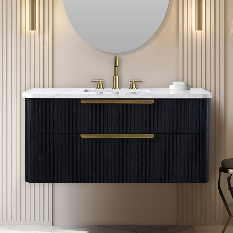 Liljan 42'' Wall-Mounted Single Bathroom Vanity, Black Oak/Brushed Bronze
