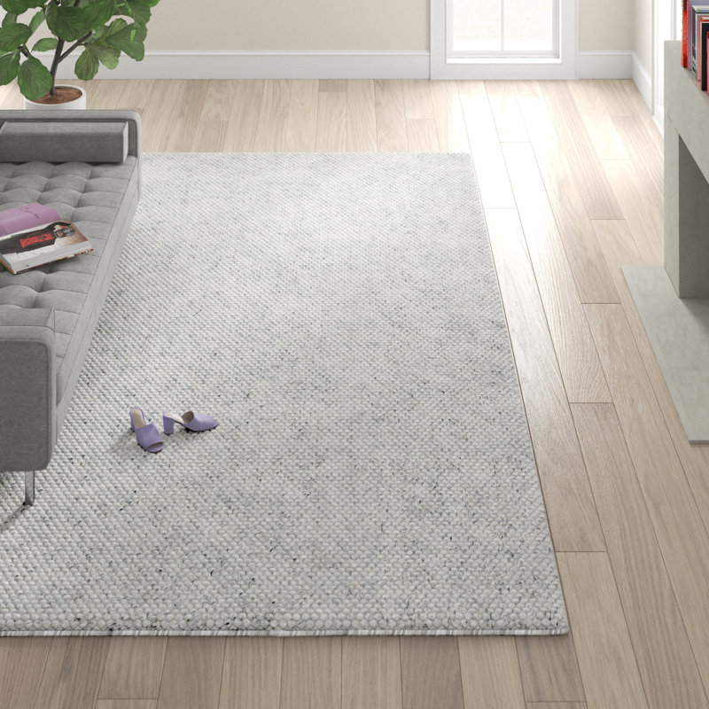 Tapis gris clair / ivoire fait à la main Elle, Rectangle 8 pi x 10 pi