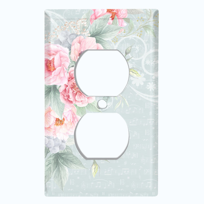 Plaque murale de sortie double rose rose et rose avec fleurs de magnolia et feuilles