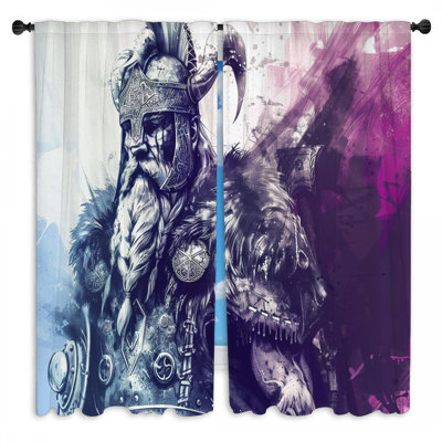 Viking Warrior Window Curtains  Mythology Gothic Drapes - 2 Panels
