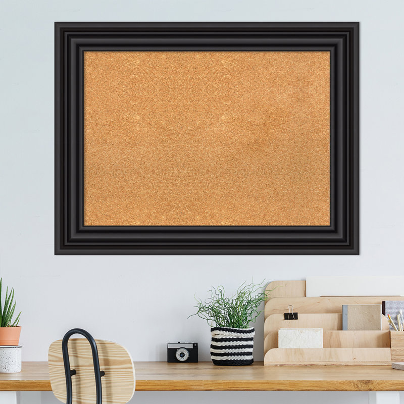 Natural Cork Bulletin Board with Black Plastic Frame 28x20