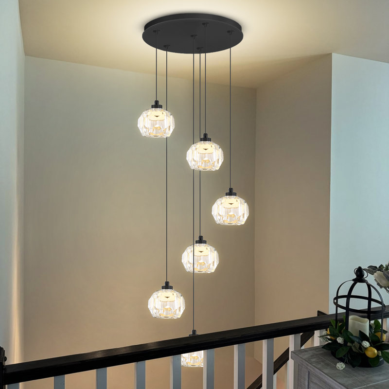6 lustres ajustables modernes en cristal