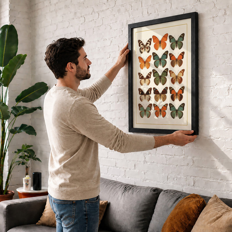 Butterfly Specimens Botanical - Framed Print, A1 - 84.1 x 59.4 cm, Black
