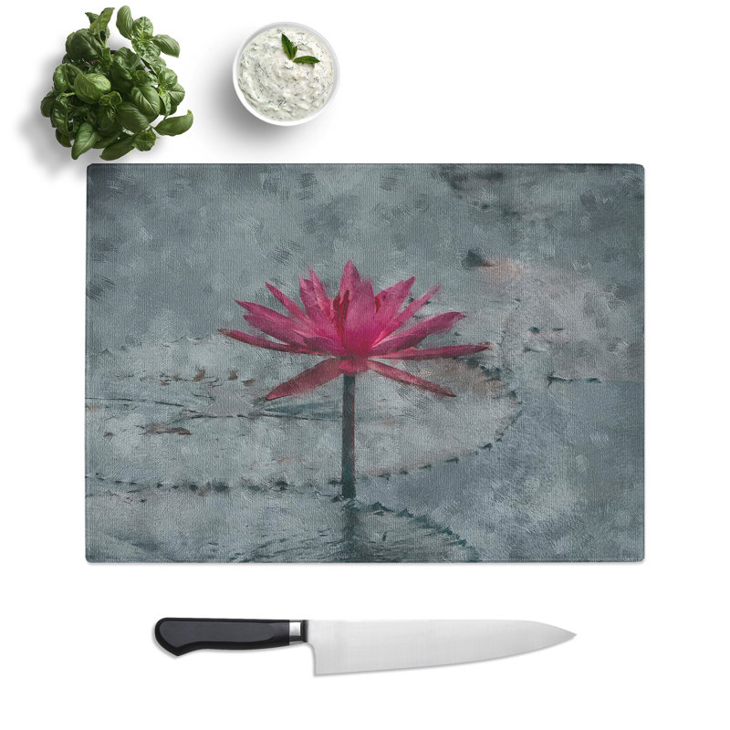 A Sacred Lotus Flower Painting Chopping Board, 0.4cm H x 29cm W x 39cm L