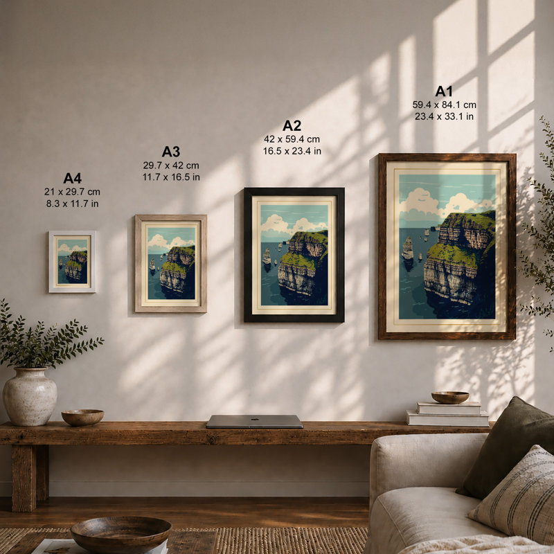 Seabird Cliff Coastal - Framed Print, Walnut, A3 - 42.0 x 29.7 cm