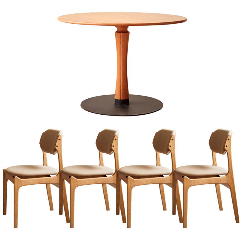 Table ronde rétro en bois massif de cerisier, H 29,13 po x L 43,3 po x L 43,3 po