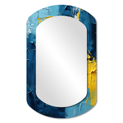«Bliss Of Happiness In Yellow And Blue II - Abstract Collages», miroir mural asymétrique unique