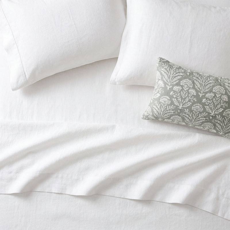Bassel 100% Linen Fitted Sheet, King, White