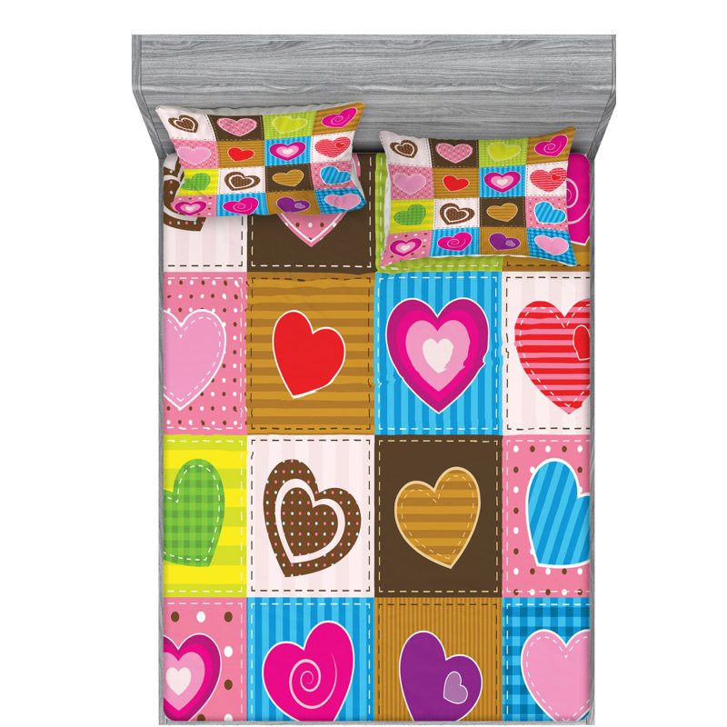 Microfiber Patchwork Sheet Set, Queen Sheet Set with Fitted Sheet