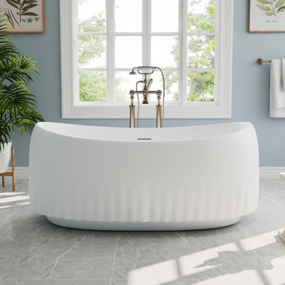 33.07 " W Freestanding Soaking Acrylic Bathtub