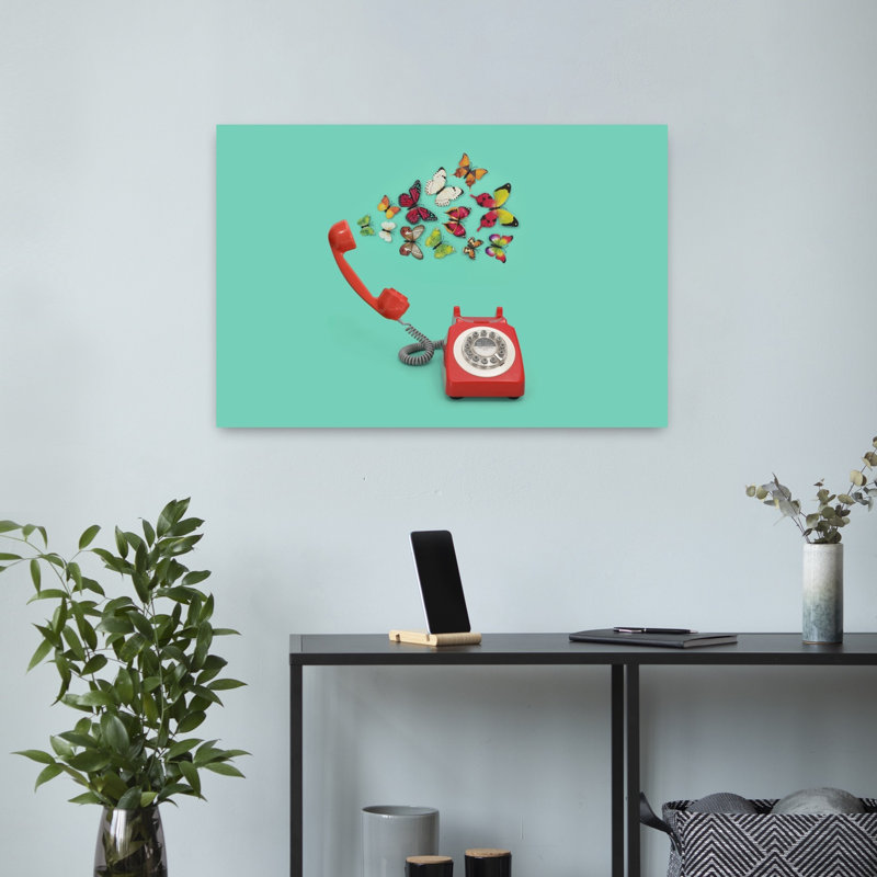 Papillon rouge, papillons rétro, art mural rétro, 16" H x 24" W