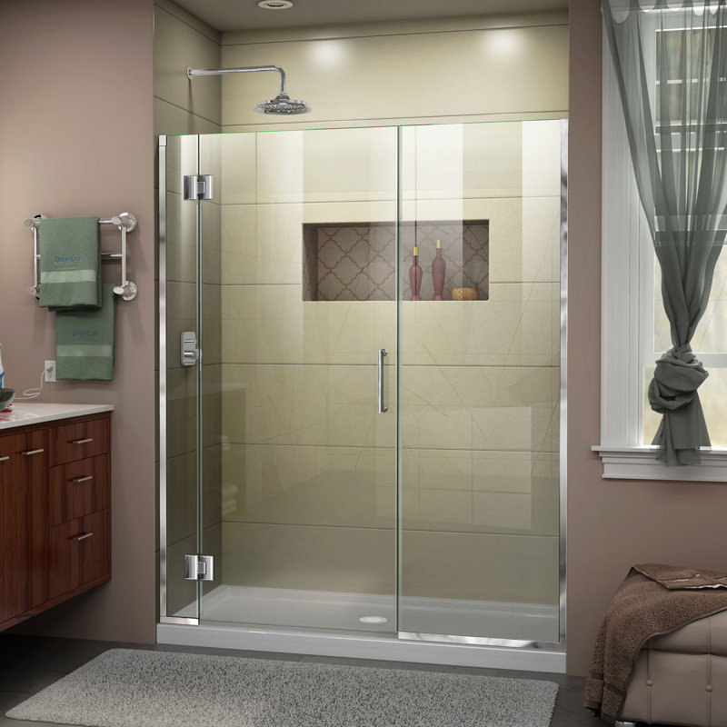 Porte de douche à charnière sans cadre Dreamline Unidoor-X 45 - l 45,5 po x H 72 po, Chrome chrome, Réversible, 45.5"
