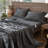 MooMee Sheet Set Extra Deep Pocket 100% Washed Cotton Linen Like Textured Lightweight Breathable-457429653-404490825
