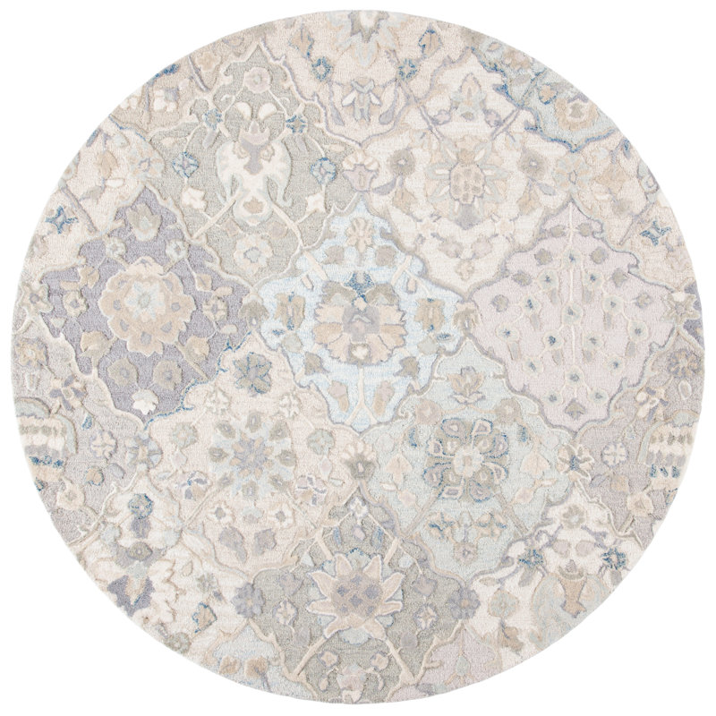 Aurelijus Oriental Handmade Tufted Wool Gray/Blue Area Rug, Round 8'