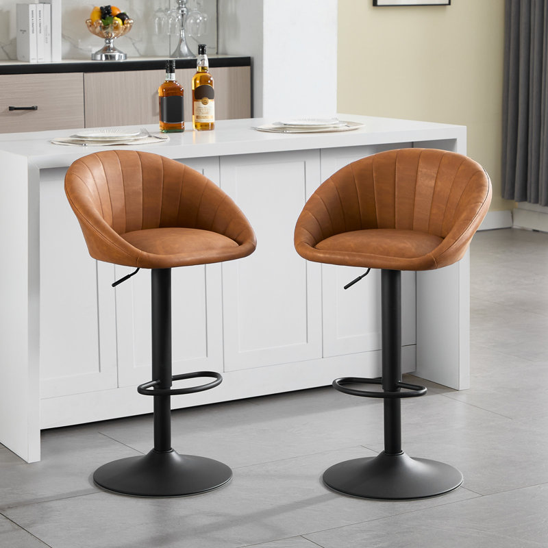 Swivel Upholstered Adjustable Height Counter Stool with Metal Frame, Brown