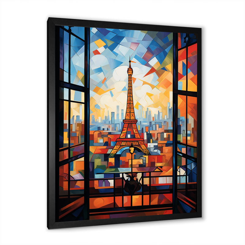 Cubic Paris Window View Elegant Sunset II - City Paris, art mural, Cadre simple noir, H 40 po x l 30 po x P 1,5 po