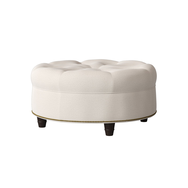 Repose-pieds cocktail capitonné 38 po Duchess, ambre, Ivoire de Venise, Petit nickel poli