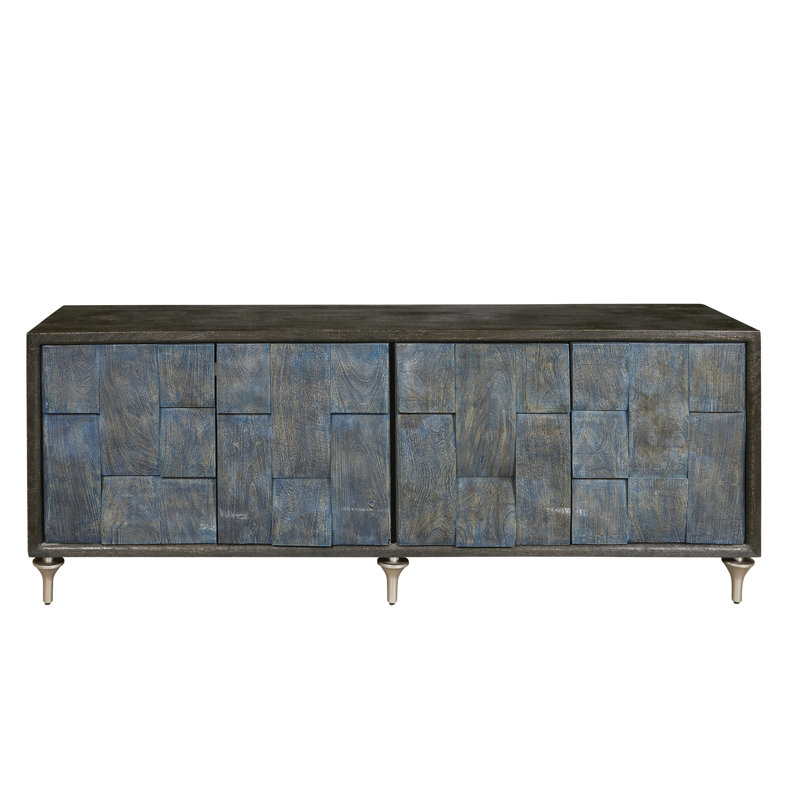 Black and Ocean Blue 4-Door Mango Veneer Entertainment Console