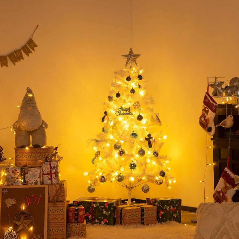 Arbre de Noël blanc illuminé, 4,5 pi