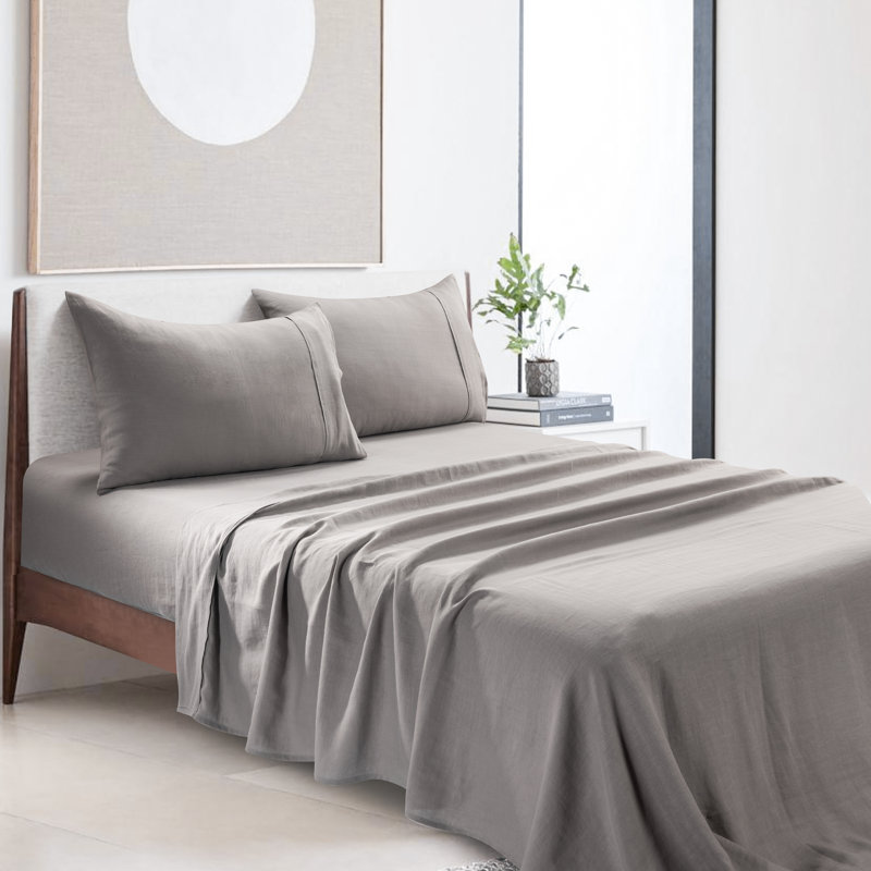 Gray Stone Washed Linen King Pillowcase Set