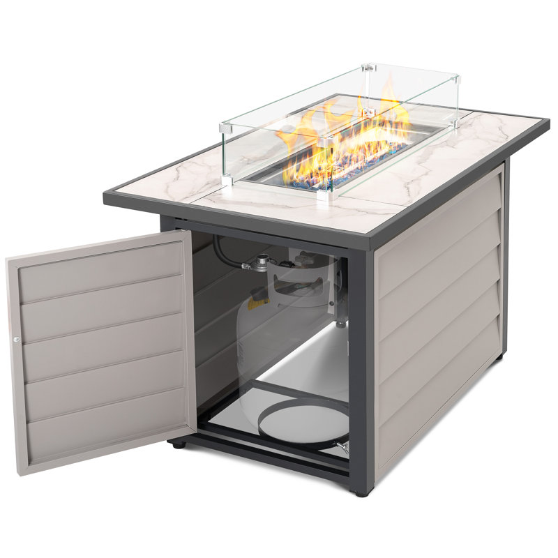 Table de foyer extérieur au propane de 109 cm avec dessus en verre texturé marbre